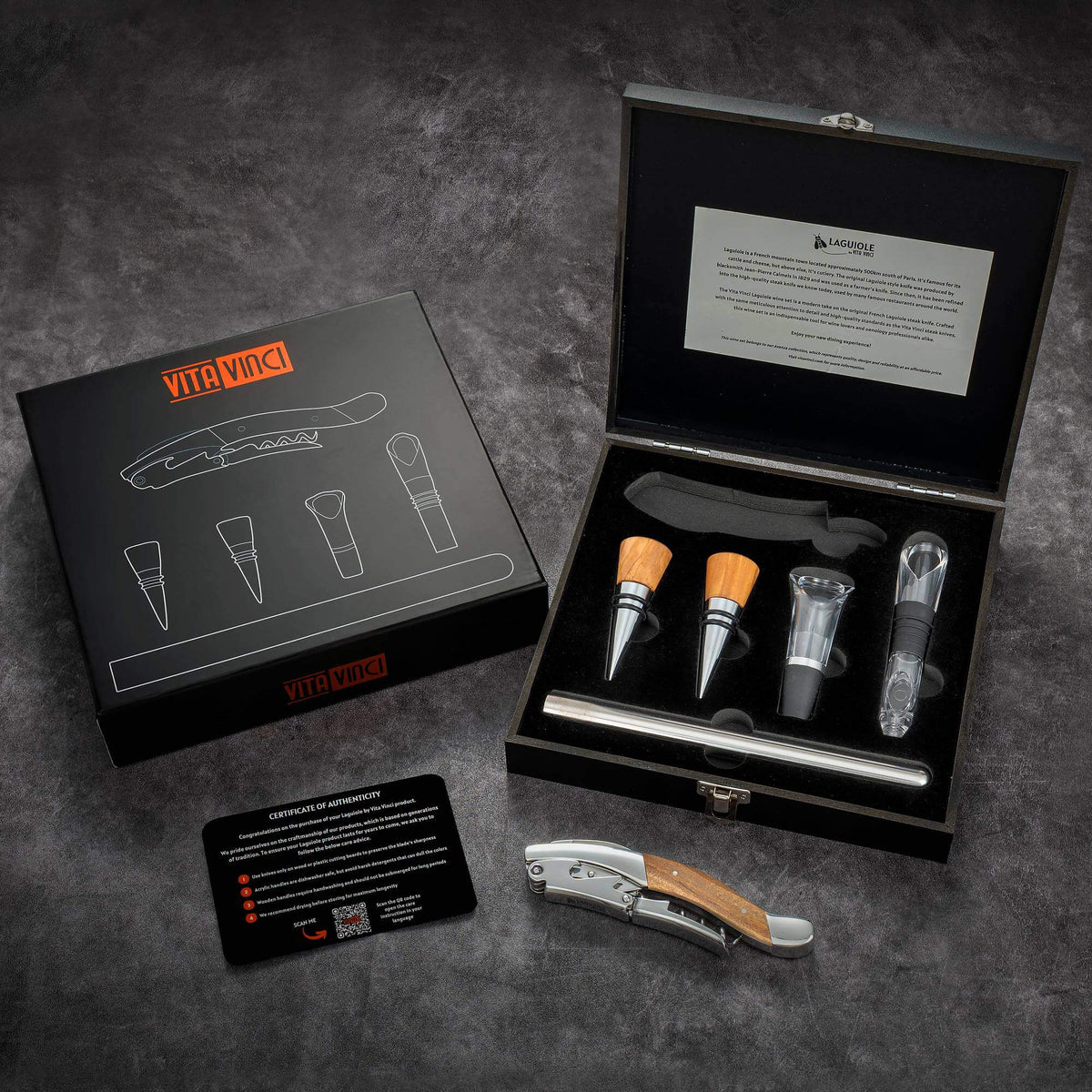 Vita Vinci Avanza Weinset mit Prestigio Korkenzieher (6-teilig) - Olivenholz