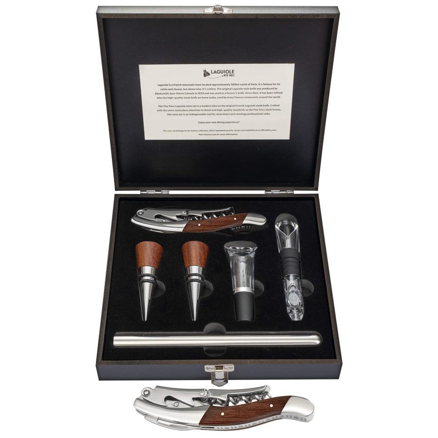 Vita Vinci Avanza Wijnset met Prestigio Kurkentrekker (6-delig) - Palissander Hout